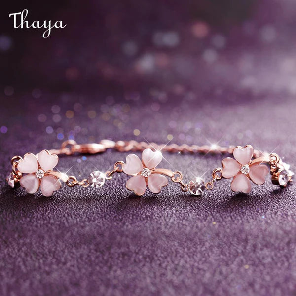Thaya 925 Silver Crystal Opal Silver Clover Bracelet