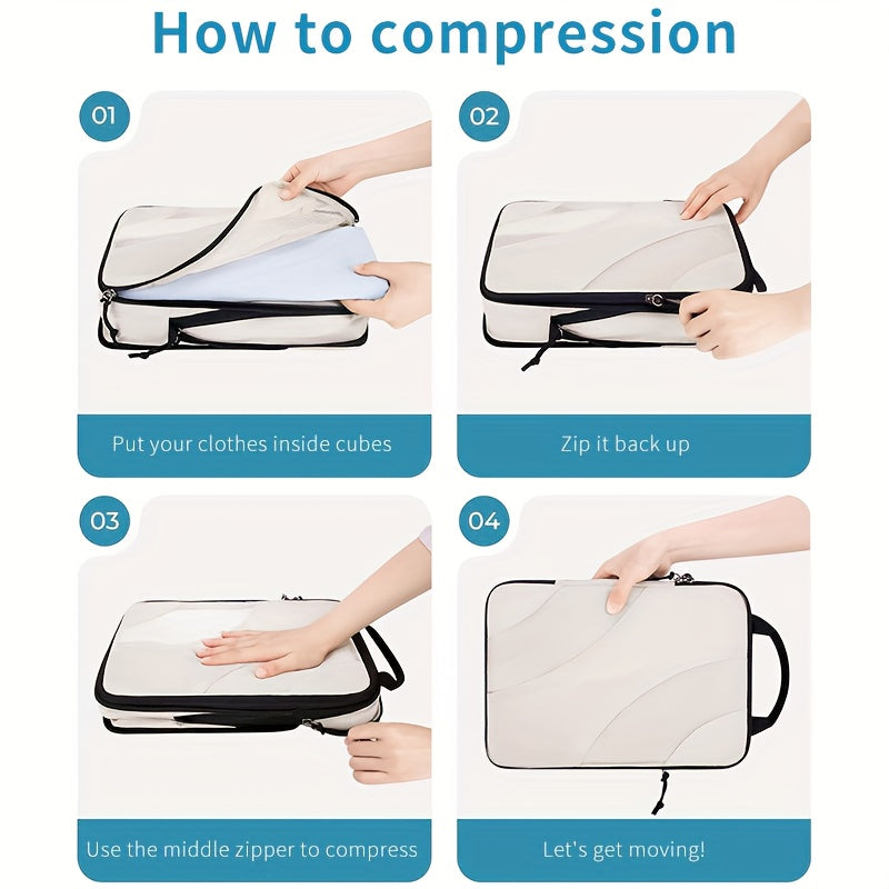 New Curved Compression Travel Storage 6pcs Set, Zipper Closure