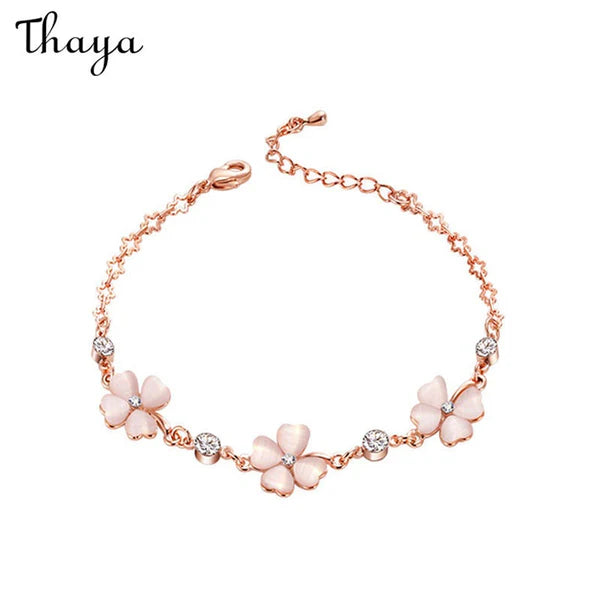 Thaya 925 Silver Crystal Opal Silver Clover Bracelet