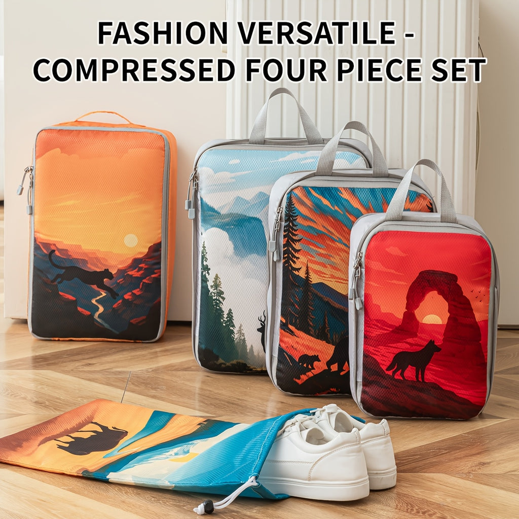Travel Luggage Organizer Set with Printed Compartments