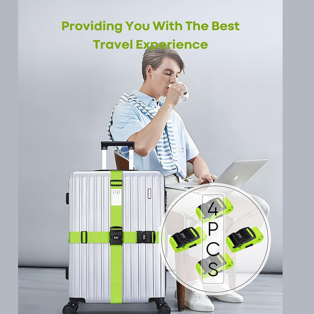 Set of 4 Luggage Straps Featuring a Combination Lock And ID Card