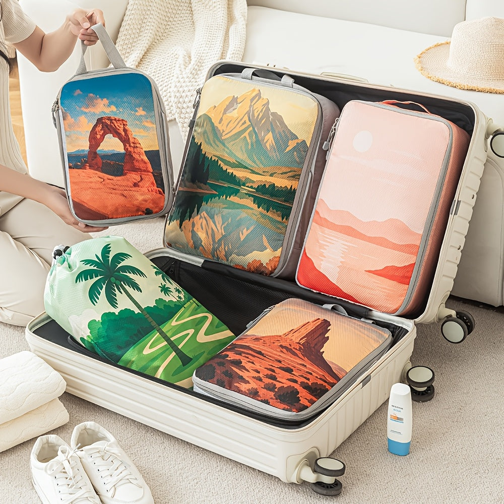 Travel Luggage Organizer Set with Printed Compartments