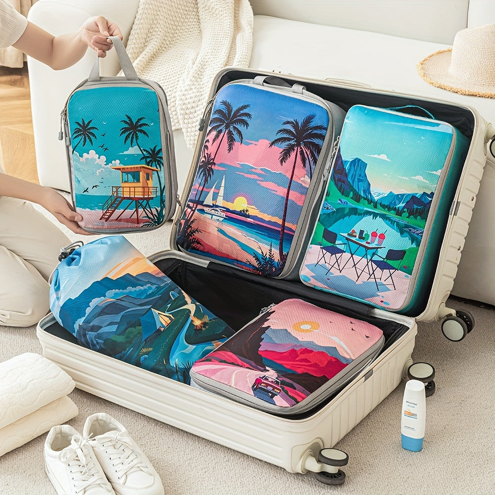 Travel Luggage Organizer Set with Printed Compartments