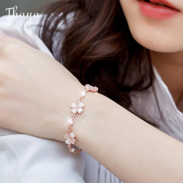 Thaya 925 Silver Crystal Opal Silver Clover Bracelet