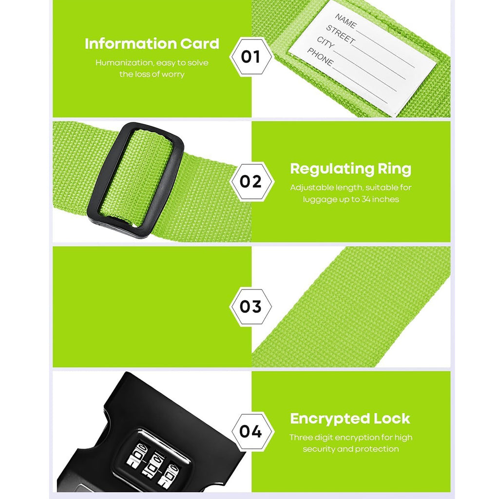 Set of 4 Luggage Straps Featuring a Combination Lock And ID Card
