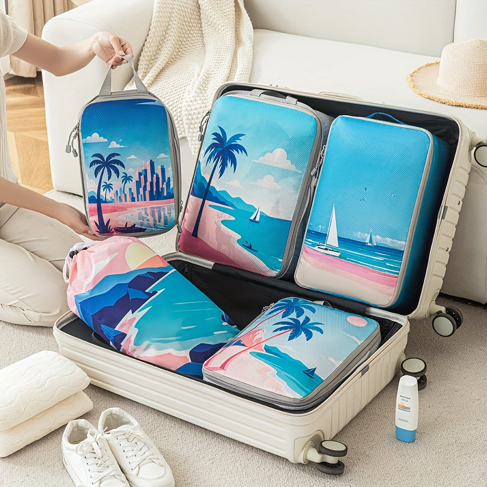 Travel Luggage Organizer Set with Printed Compartments