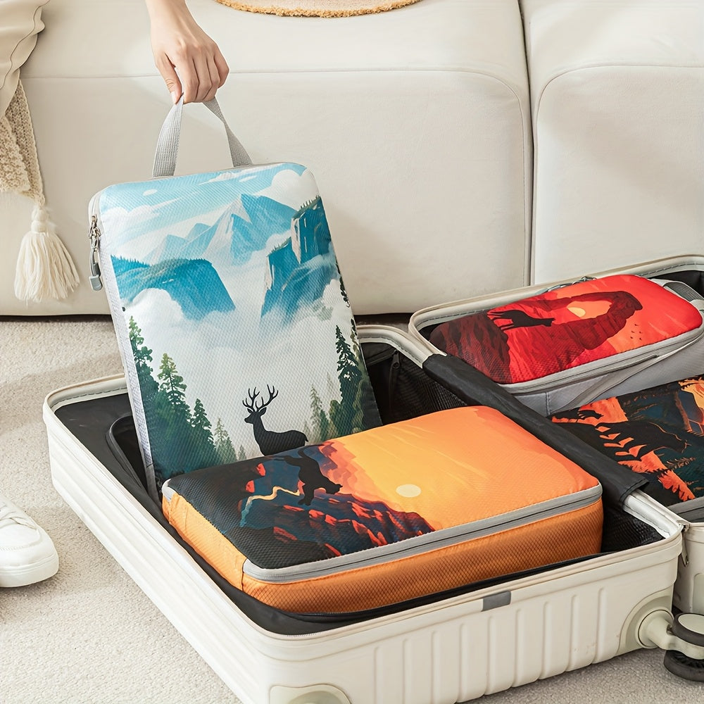Travel Luggage Organizer Set with Printed Compartments