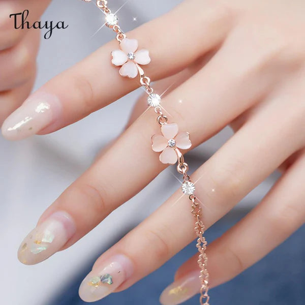 Thaya 925 Silver Crystal Opal Silver Clover Bracelet