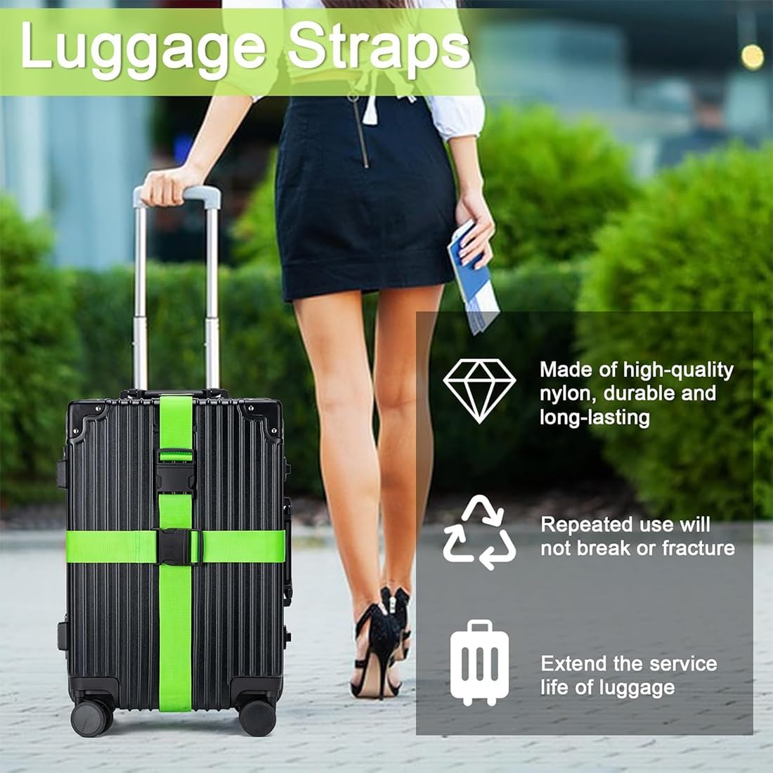 A Set of 6 Adjustable And Durable Luggage Straps